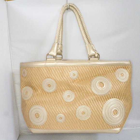 Cole Haan Tan Straw and Leather Bag